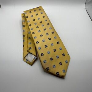 Brooks Brothers‎ 346 Men's pure Silk Necktie Gold Blue Geometric Pattern 3.25"